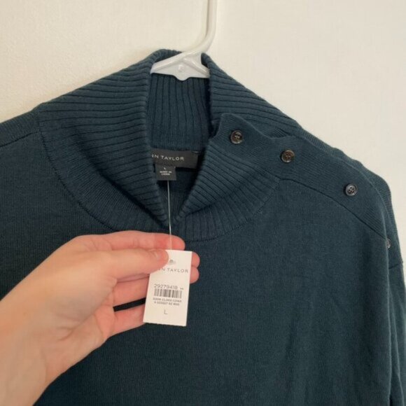 NEW NWT ANN TAYLOR Mixed Media Mock Neck Sweater Teal Green Blue Layered Twofer - Picture 6 of 14